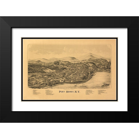 Port Henry New York - Burleigh 1889  Black Modern Wood Framed Art Print with Double Matting by Burleigh