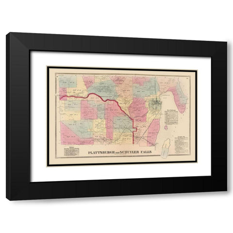 Plattsburgh, Schuyler Falls New York Landowner Black Modern Wood Framed Art Print with Double Matting by Beers