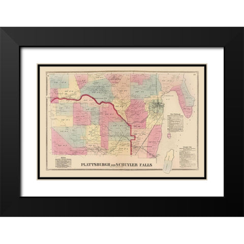 Plattsburgh, Schuyler Falls New York Landowner Black Modern Wood Framed Art Print with Double Matting by Beers
