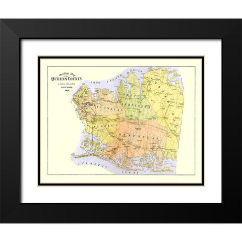 Queens New York - Burr 1891 Black Modern Wood Framed Art Print with Double Matting by Burr