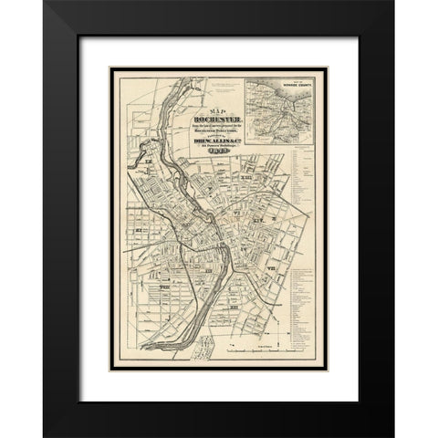 Rochester New York - Allis 1872  Black Modern Wood Framed Art Print with Double Matting by Allis