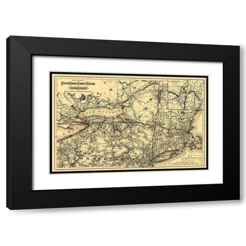 Boston, Hoosac Tunnel and Western Railway 1881 Black Modern Wood Framed Art Print with Double Matting by Colton