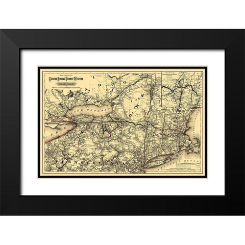 Boston, Hoosac Tunnel and Western Railway 1881 Black Modern Wood Framed Art Print with Double Matting by Colton