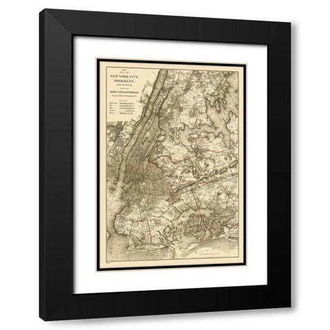 New York City, Brooklyn Elevated Railroad 1885 Black Modern Wood Framed Art Print with Double Matting by Colton