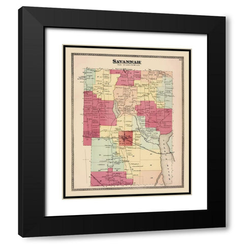 Savannah New York Landowner - Beers 1874 Black Modern Wood Framed Art Print with Double Matting by Beers