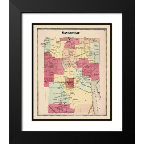 Savannah New York Landowner - Beers 1874 Black Modern Wood Framed Art Print with Double Matting by Beers