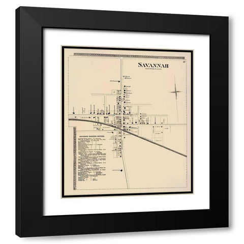 Savannah City New York Landowner - Beers 1874 Black Modern Wood Framed Art Print with Double Matting by Beers