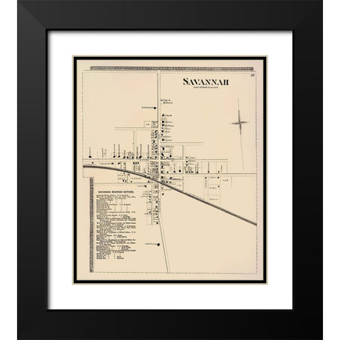 Savannah City New York Landowner - Beers 1874 Black Modern Wood Framed Art Print with Double Matting by Beers