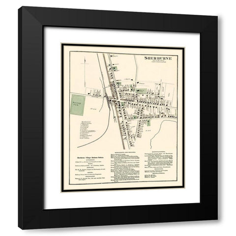 Sherburne New York - Nichols 1875 Black Modern Wood Framed Art Print with Double Matting by Nichols