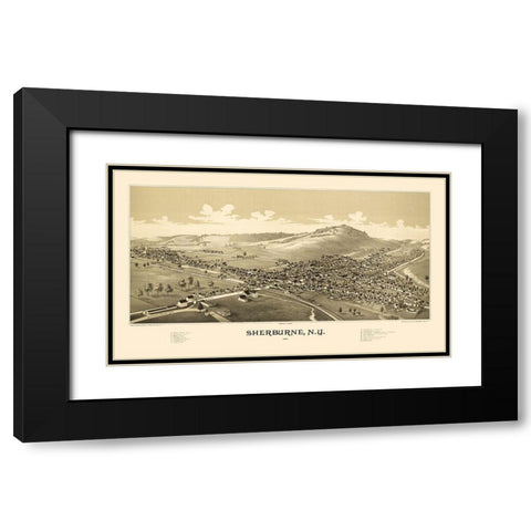Sherburne New York - Burleigh 1887  Black Modern Wood Framed Art Print with Double Matting by Burleigh