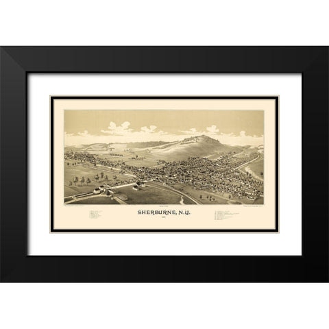Sherburne New York - Burleigh 1887  Black Modern Wood Framed Art Print with Double Matting by Burleigh