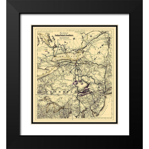 Sodus Point and Southern Railroad - Colton 1872 Black Modern Wood Framed Art Print with Double Matting by Colton