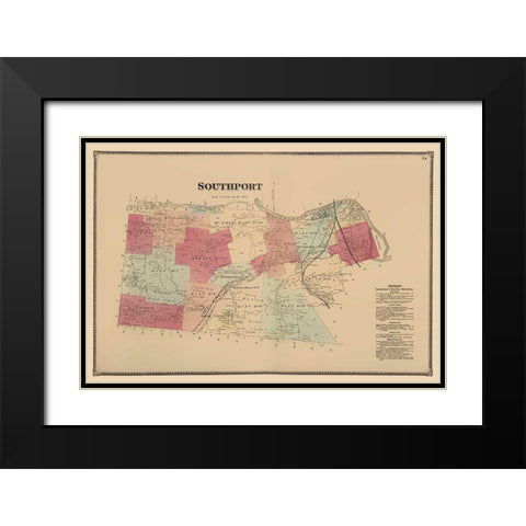 Southport New York - Beers 1869 Black Modern Wood Framed Art Print with Double Matting by Beers