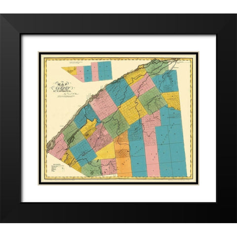 St. Lawrence New York - Burr 1829 Black Modern Wood Framed Art Print with Double Matting by Burr
