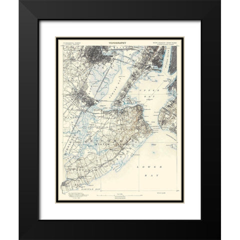 Staten Island New York New Jersey Sheet Black Modern Wood Framed Art Print with Double Matting by USGS