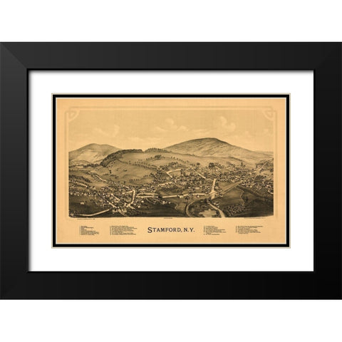 Stamford New York - Burleigh 1890  Black Modern Wood Framed Art Print with Double Matting by Burleigh