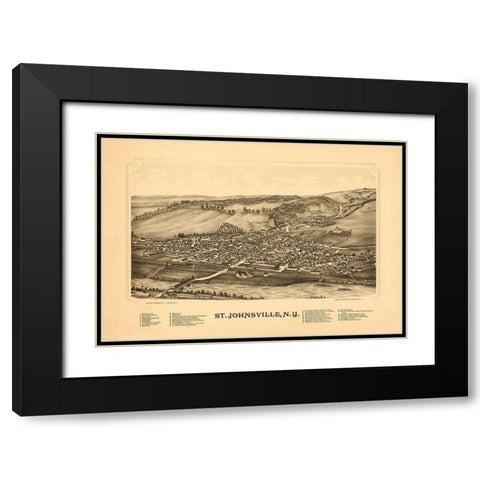 Saint Johnsonville New York - Burleigh 1890  Black Modern Wood Framed Art Print with Double Matting by Burleigh