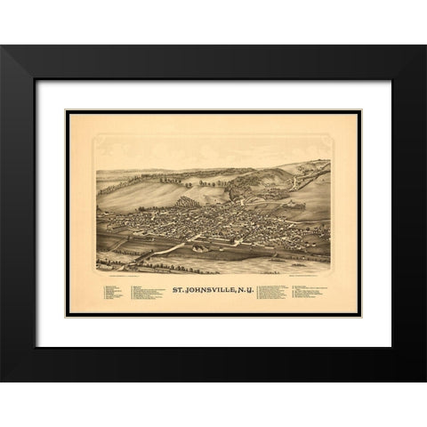 Saint Johnsonville New York - Burleigh 1890  Black Modern Wood Framed Art Print with Double Matting by Burleigh