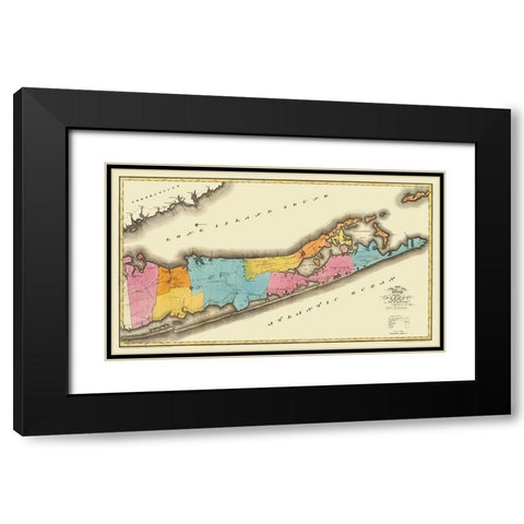 Suffolk New York - Burr 1829 Black Modern Wood Framed Art Print with Double Matting by Burr