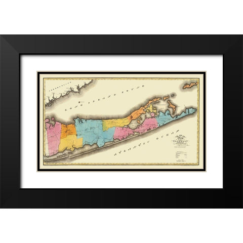 Suffolk New York - Burr 1829 Black Modern Wood Framed Art Print with Double Matting by Burr
