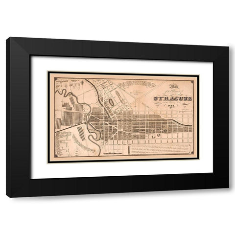 Syracuse New York - Clarke 1834  Black Modern Wood Framed Art Print with Double Matting by Clarke