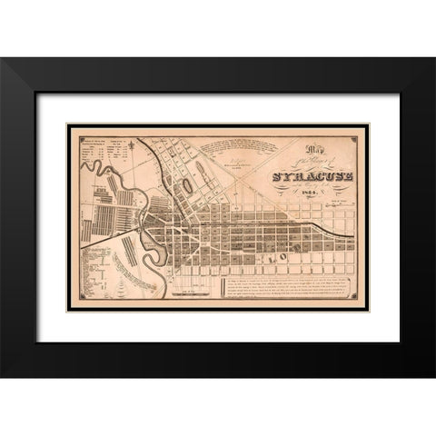 Syracuse New York - Clarke 1834  Black Modern Wood Framed Art Print with Double Matting by Clarke