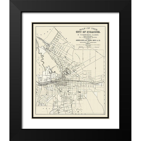 Syracuse New York - Clarke 1871  Black Modern Wood Framed Art Print with Double Matting by Clarke