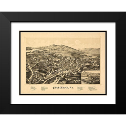 Ticonderoga New York - Burleigh 1891  Black Modern Wood Framed Art Print with Double Matting by Adkins