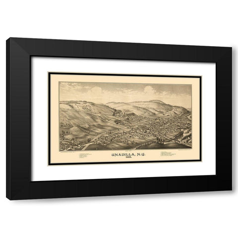 Unadilla New York - Burleigh 1887  Black Modern Wood Framed Art Print with Double Matting by Burleigh