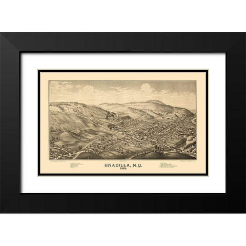 Unadilla New York - Burleigh 1887  Black Modern Wood Framed Art Print with Double Matting by Burleigh