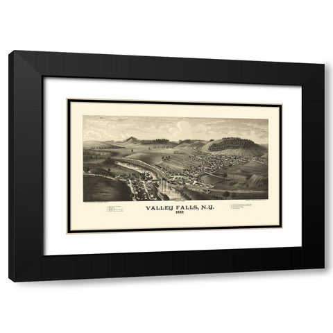 Valley Falls New York - Burleigh 1887  Black Modern Wood Framed Art Print with Double Matting by Burleigh