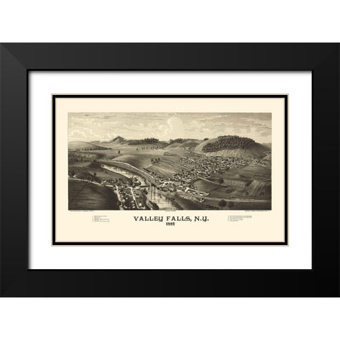 Valley Falls New York - Burleigh 1887  Black Modern Wood Framed Art Print with Double Matting by Burleigh