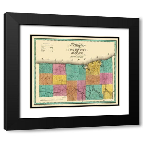 Wayne New York - Burr 1829 Black Modern Wood Framed Art Print with Double Matting by Burr