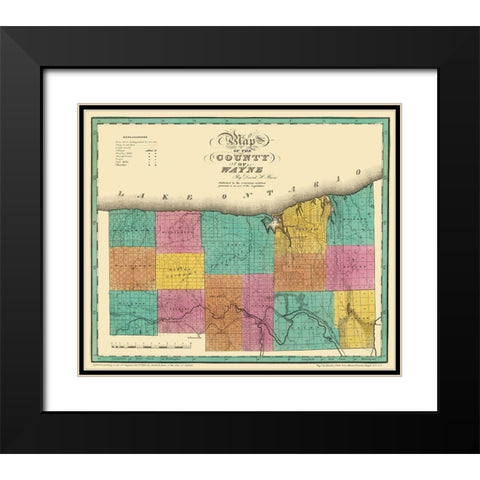 Wayne New York - Burr 1829 Black Modern Wood Framed Art Print with Double Matting by Burr