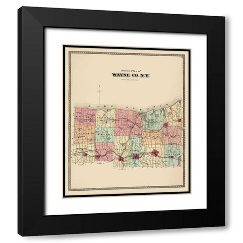Wayne New York - Beers 1875 Black Modern Wood Framed Art Print with Double Matting by Beers