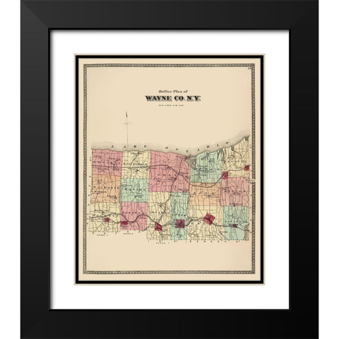 Wayne New York - Beers 1875 Black Modern Wood Framed Art Print with Double Matting by Beers