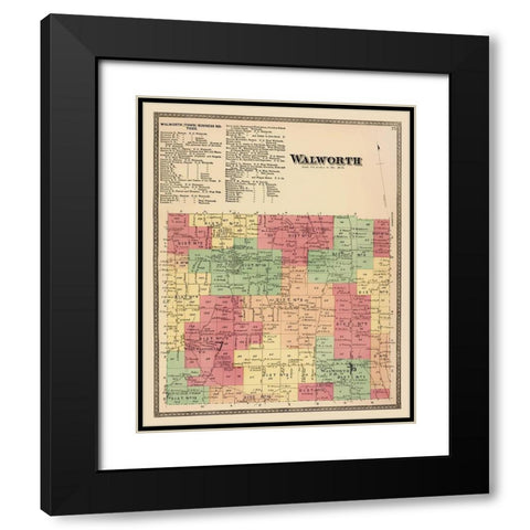 Walworth New York Landowner - Beers 1874 Black Modern Wood Framed Art Print with Double Matting by Beers