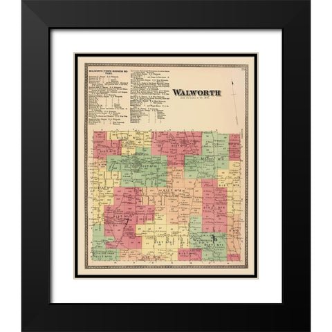 Walworth New York Landowner - Beers 1874 Black Modern Wood Framed Art Print with Double Matting by Beers