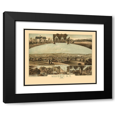 Waverly New York - Moray 1881  Black Modern Wood Framed Art Print with Double Matting by Moray