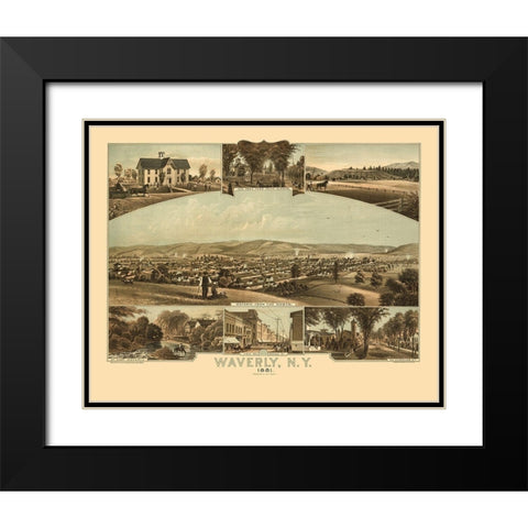 Waverly New York - Moray 1881  Black Modern Wood Framed Art Print with Double Matting by Moray