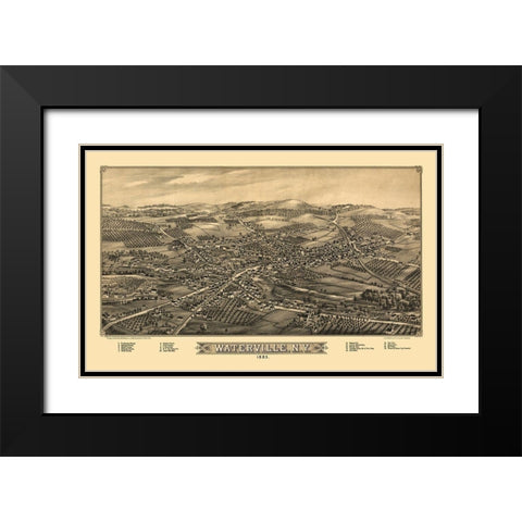 Waterville New York - Burleigh 1885  Black Modern Wood Framed Art Print with Double Matting by Burleigh