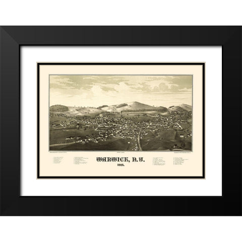 Warwick New York - Burleigh 1887  Black Modern Wood Framed Art Print with Double Matting by Burleigh