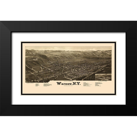 Warsaw New York - Burleigh 1885  Black Modern Wood Framed Art Print with Double Matting by Burleigh