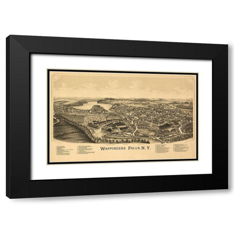 Wappingers Falls New York - Burleigh 1889  Black Modern Wood Framed Art Print with Double Matting by Burleigh