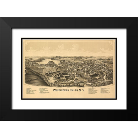 Wappingers Falls New York - Burleigh 1889  Black Modern Wood Framed Art Print with Double Matting by Burleigh