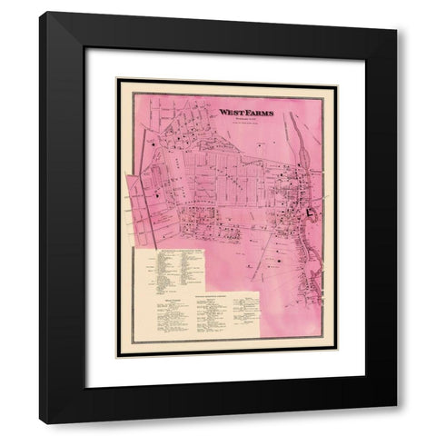 West Farms New York Landowner - Beers 1868 Black Modern Wood Framed Art Print with Double Matting by Beers