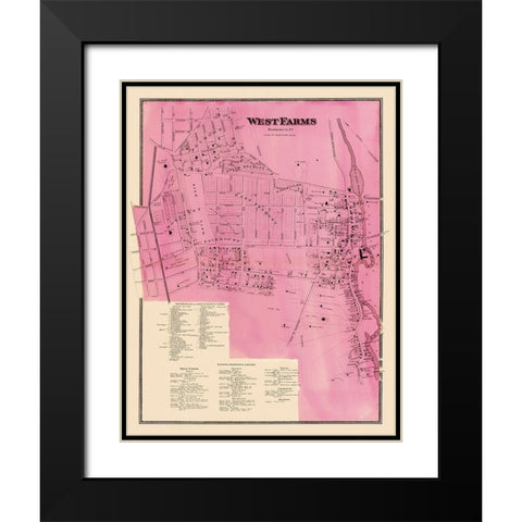 West Farms New York Landowner - Beers 1868 Black Modern Wood Framed Art Print with Double Matting by Beers