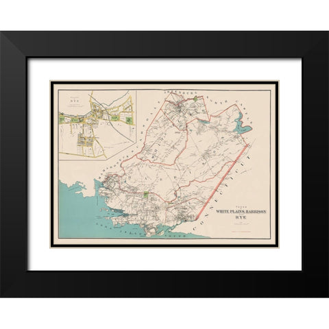 White Plains, Harrison, Rye New York Landowner Black Modern Wood Framed Art Print with Double Matting by Bien
