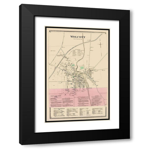 Wolcott New York Landowner - Beers 1874 Black Modern Wood Framed Art Print with Double Matting by Beers