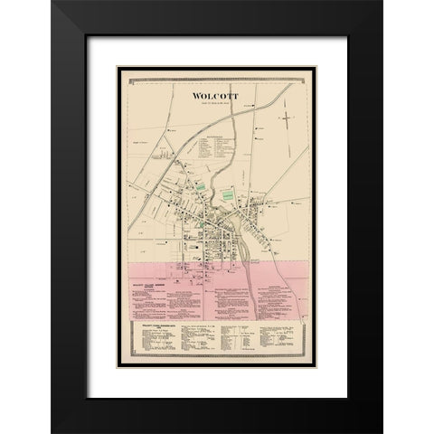 Wolcott New York Landowner - Beers 1874 Black Modern Wood Framed Art Print with Double Matting by Beers